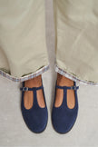 Mabel Navy Blue Genuine Suede Leather Buckle Detail Flat Women's Ballet Flats