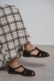 SOLTO Coffee Suede Leather Buckle Detail Flat Women’s Sandals