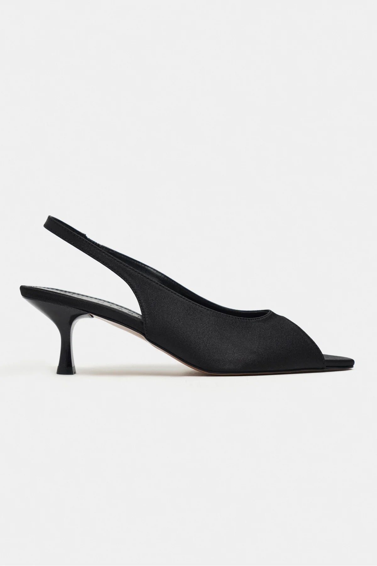 SALVA Black Satin Pointed Toe Open Front Women’s Heels