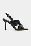 ZOYA Black Crinkled Cross Strap Women’s Thin Heel Sandals