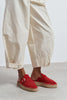 MAREN Red Suede Leather Laser-Cut Buckle Detail Wedge Sole Women's Espadrille Sandals