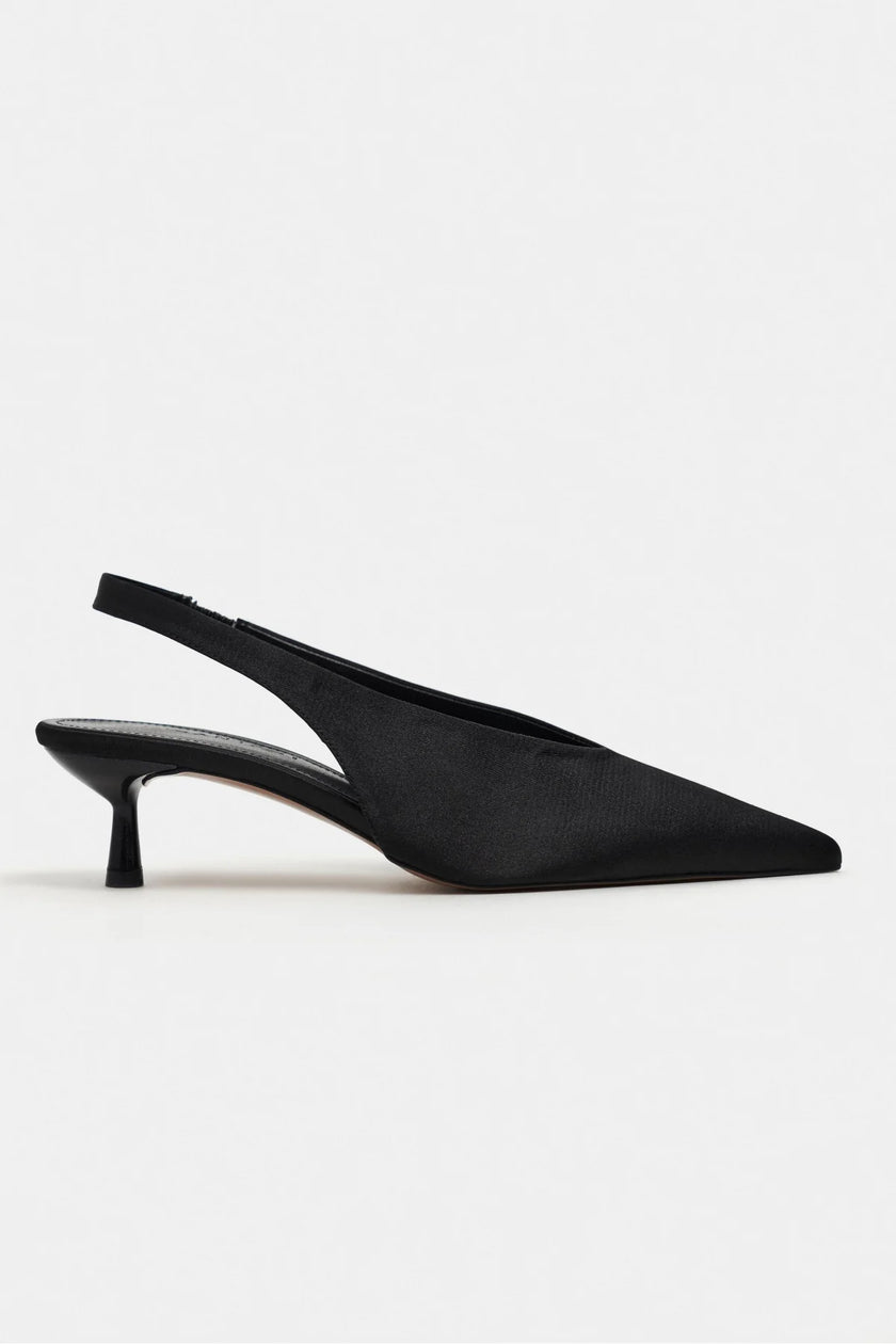 WILSON Black Satin Neoprene Slingback Women’s Heels