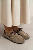 DOBY Dark Beige Suede Genuine Leather Lace-Up Women’s Loafer Shoes