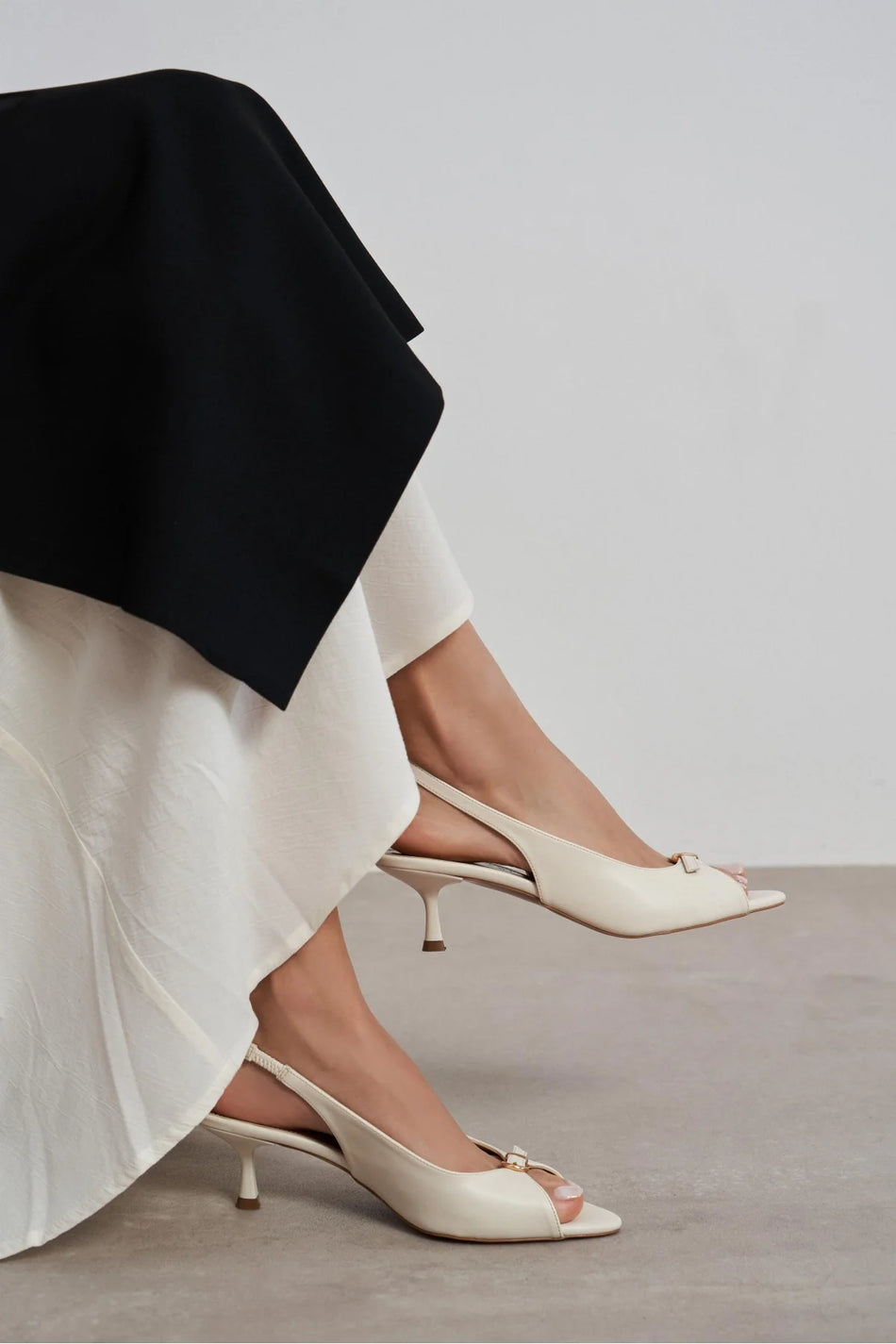 RONE Beige Matte Pointed Toe Open Front Buckle Women’s Heeled Shoes