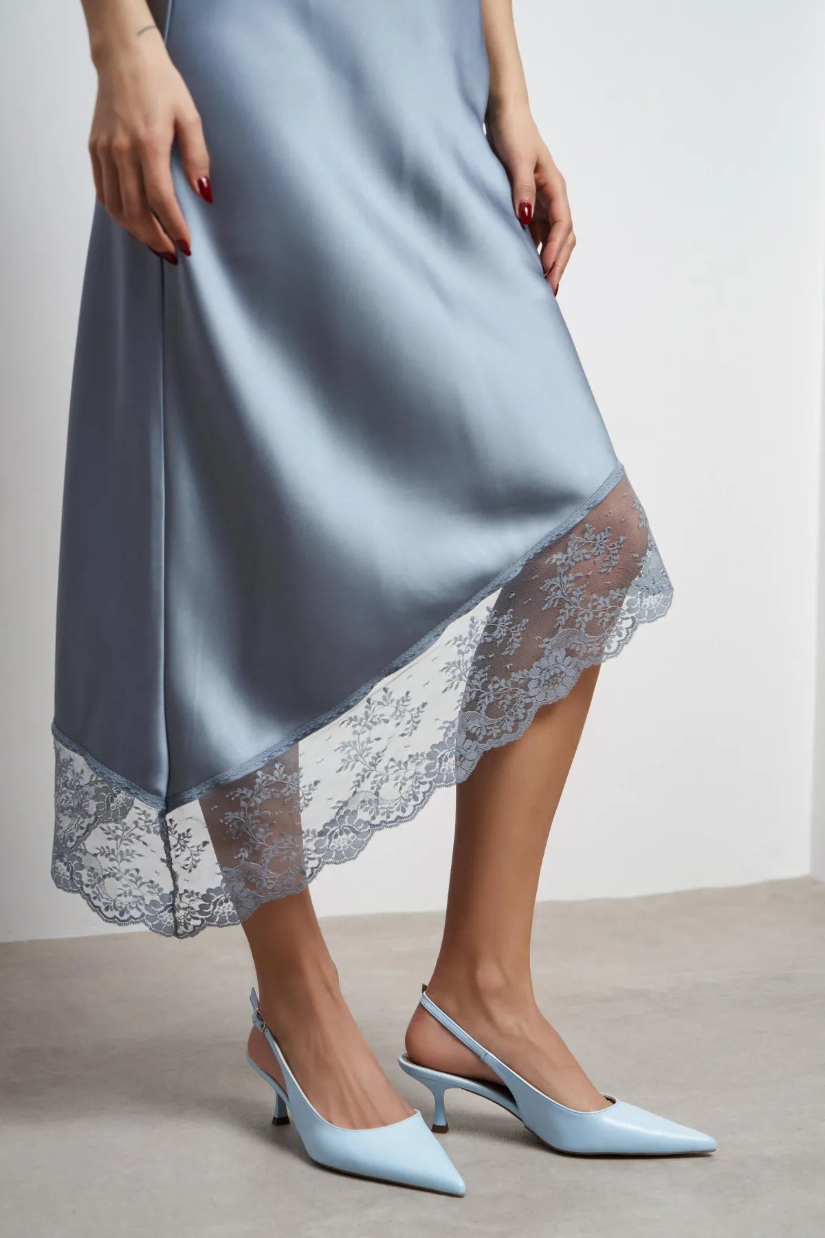 MEGY Baby Blue Matte Slingback Pointed-Toe Women's Heels
