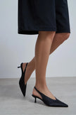 WILSON Black Satin Neoprene Slingback Women’s Heels