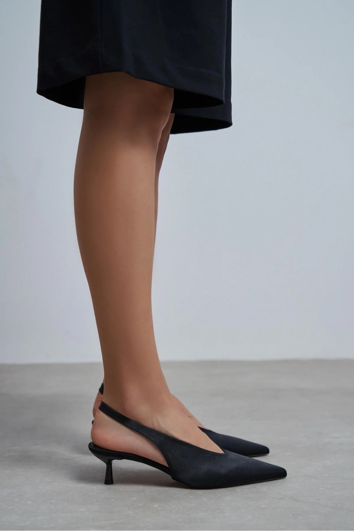 WILSON Black Satin Neoprene Slingback Women’s Heels
