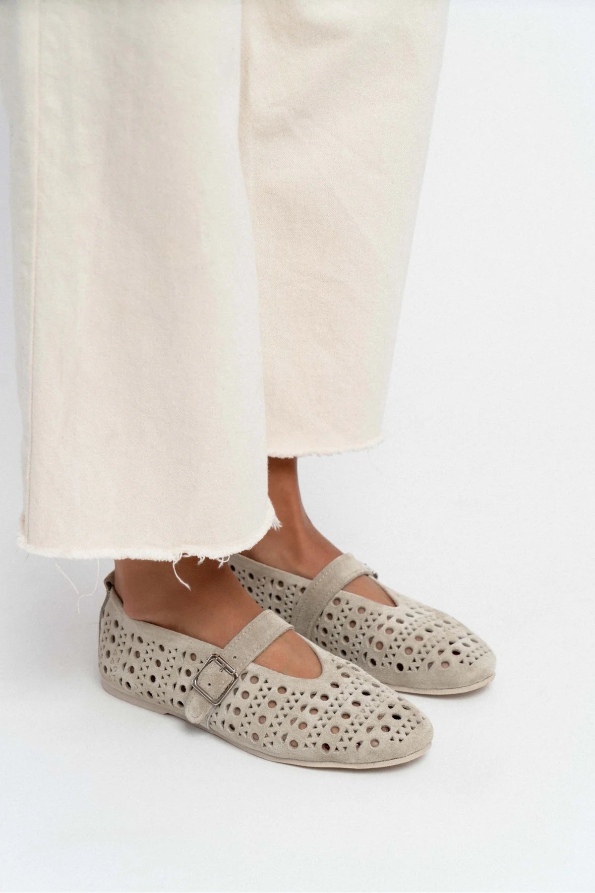 PATTER BEIGE SUEDE STUDDED GENUINE LEATHER BUCKLE DETAIL FLAT SOLE BALLERINA | Flats | FOOTWEAR | Loafers PATTER BEIGE SUEDE STUDDED GENUINE LEATHER BUCKLE DETAIL FLAT SOLE BALLERINA | Flats | FOOTWEAR | Loafers