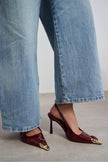 VIPER Burgundy Patent Leather Gold Frame Stone Accessory Pointed Toe Women’s Heel Shoes