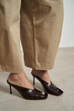 LILY Coffee Pattern Asymmetric Open Front Back Women’s Heeled Slipper