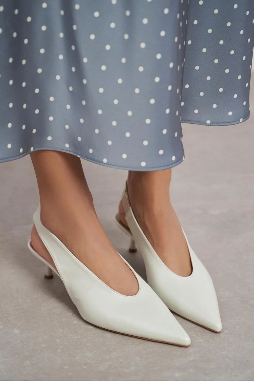 LUNIX Pearl Matte Pointed Toe Slingback Women’s Thin Heel Shoes