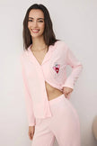 Pink Heart Printed Ribbed Knit Pajama Set