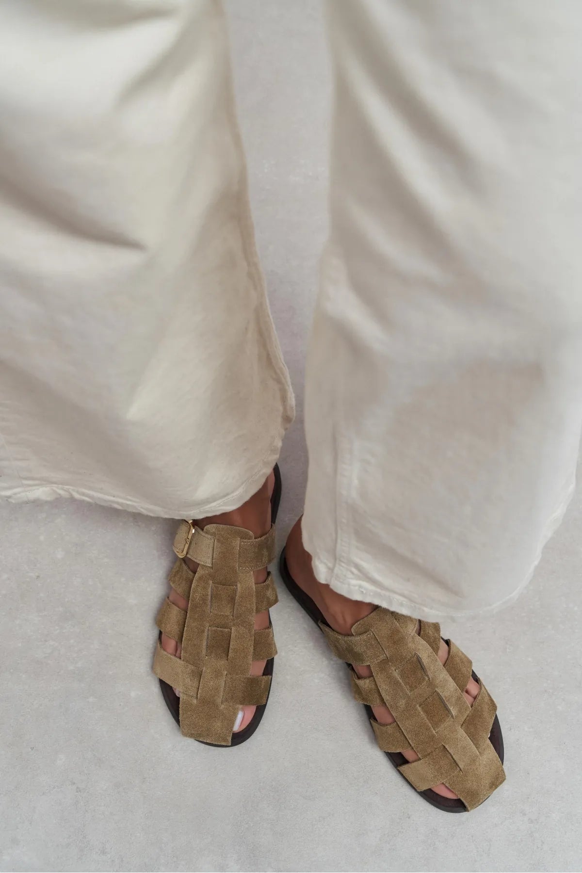 SIENTO ROME BEIGE SUEDE LEATHER WOMEN’S FLAT SLIPPERS