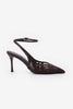 LIMEZ Brown Embroidered Mesh Pointed Toe Slingback Stiletto Heels
