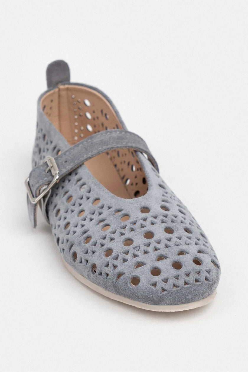 PATTER STONE SUEDE STUDDED GENUINE LEATHER BUCKLE DETAIL FLAT SOLE WOMEN'S BALLERINA