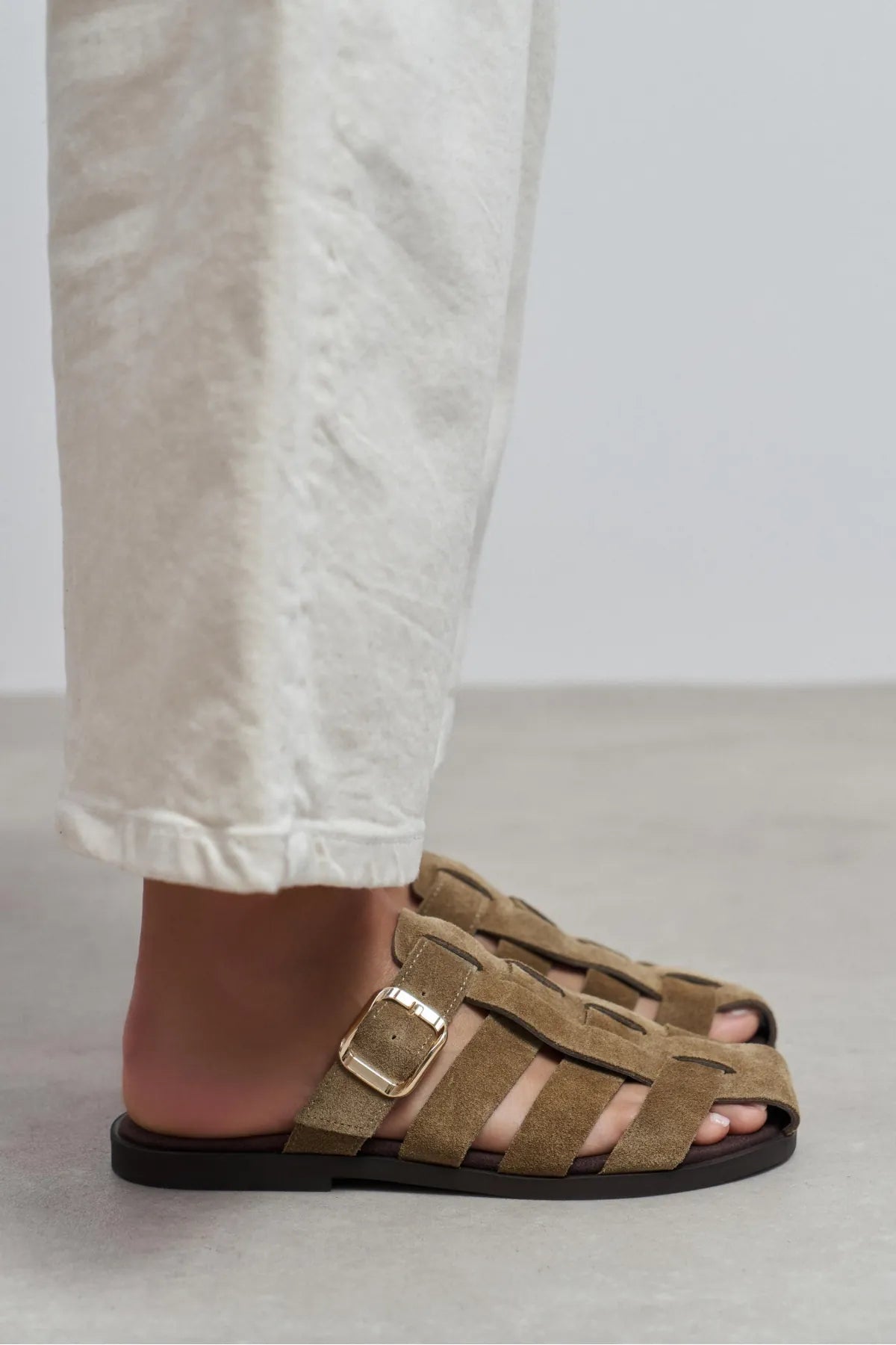 SIENTO ROME BEIGE SUEDE LEATHER WOMEN’S FLAT SLIPPERS