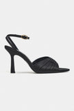 RAVEN Black Satin Ankle Strap Women’s Thin Heel Shoes