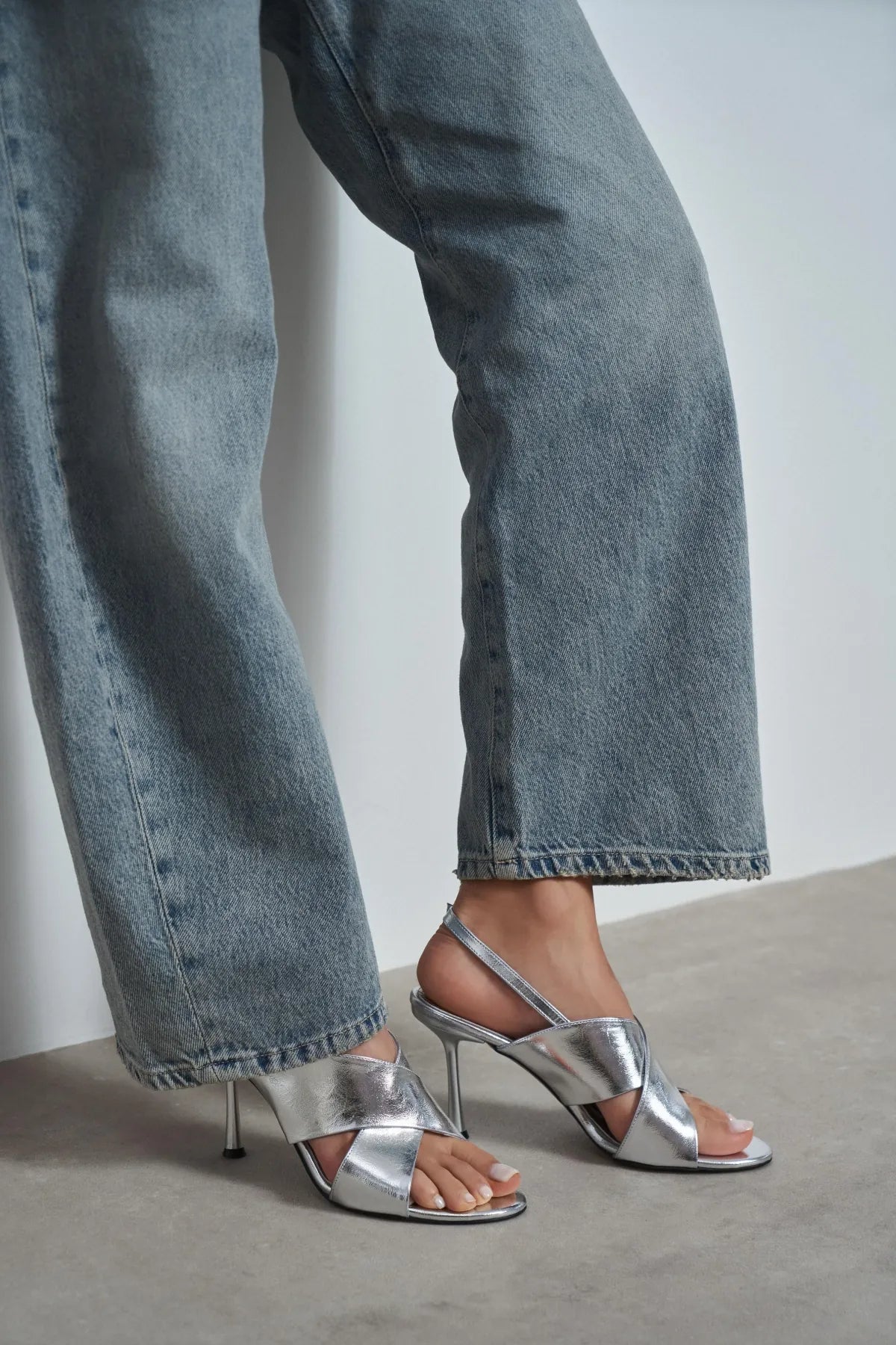 ZOYA Silver Crinkled Cross Strap Women’s Thin Heel Sandals | FOOTWEAR | Heels | Lebbse ZOYA Silver Crinkled Cross Strap Women’s Thin Heel Sandals | FOOTWEAR | Heels | Lebbse