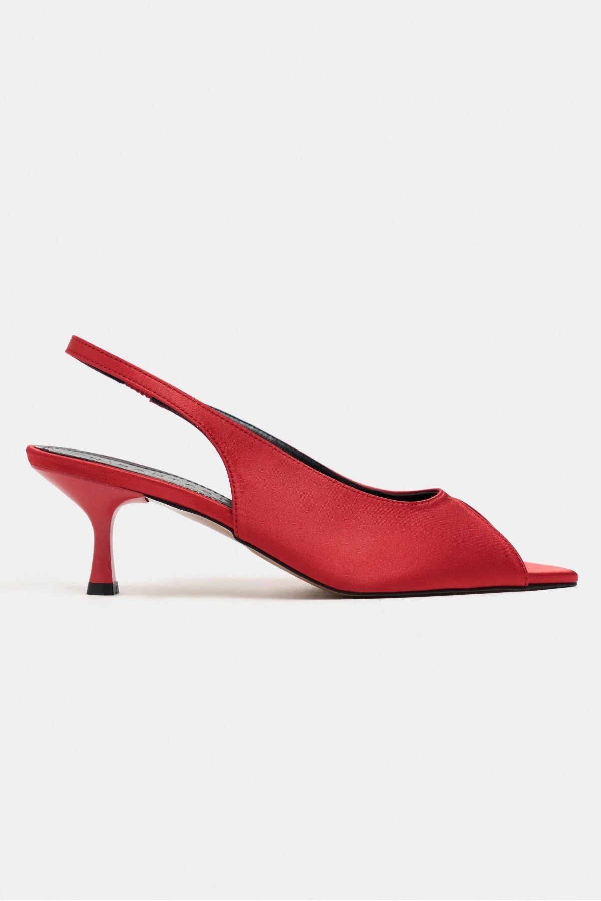 SALVA Red Satin Pointed Toe Open Front Women’s Heels