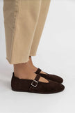 MERA BROWN SUEDE BUCKLE DETAIL BUCKLE DETAIL FLAT SOLE WOMEN'S BALLERINA