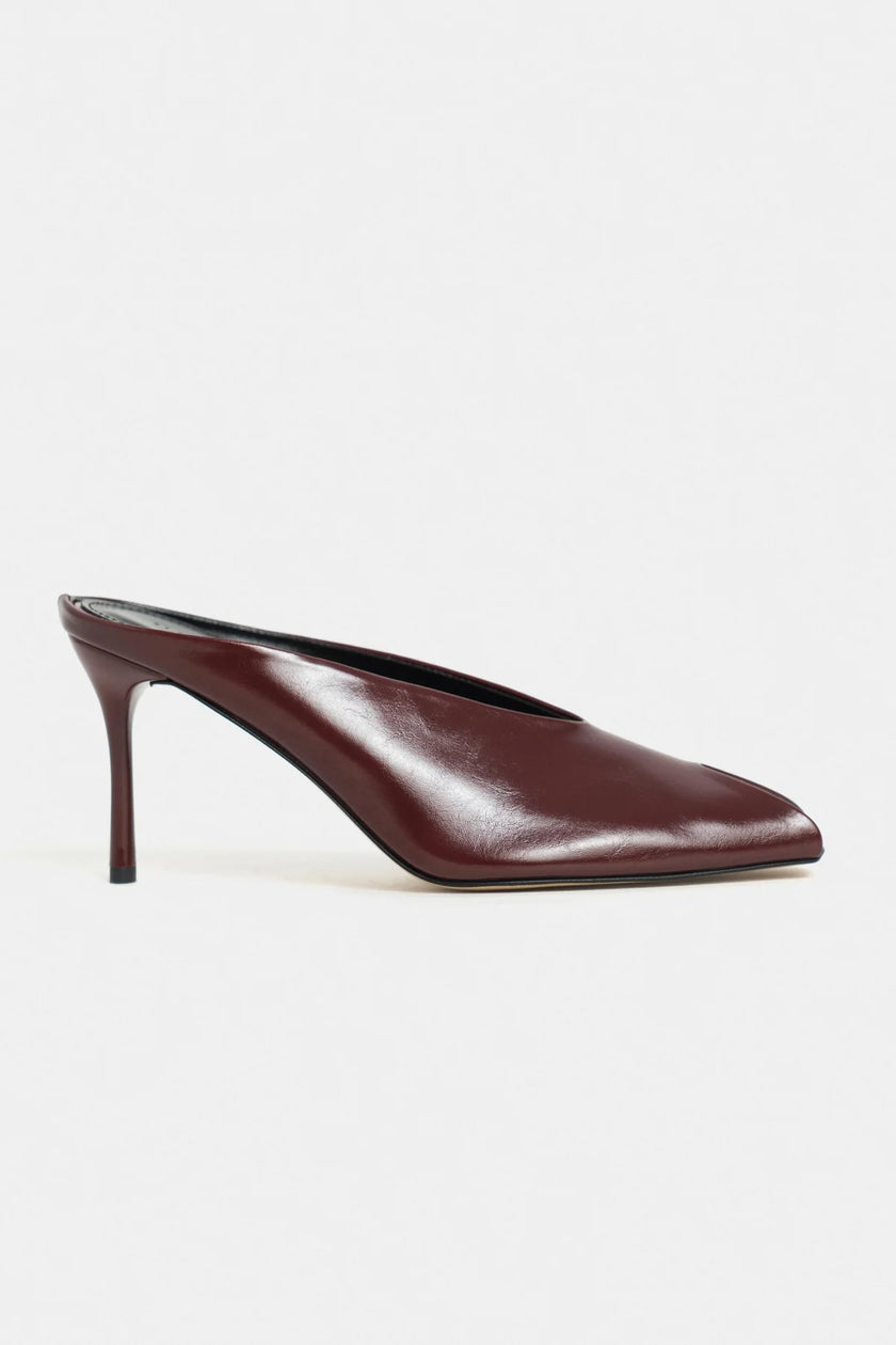 LILY Burgundy Pattern Asymmetric Open Front Back Women’s Heeled Slippers