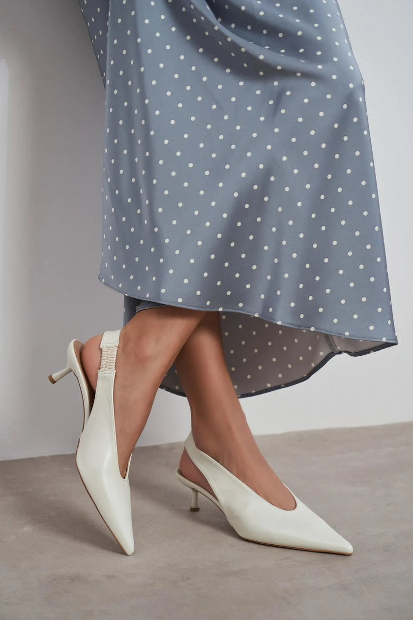 LUNIX Pearl Matte Pointed Toe Slingback Women’s Thin Heel Shoes