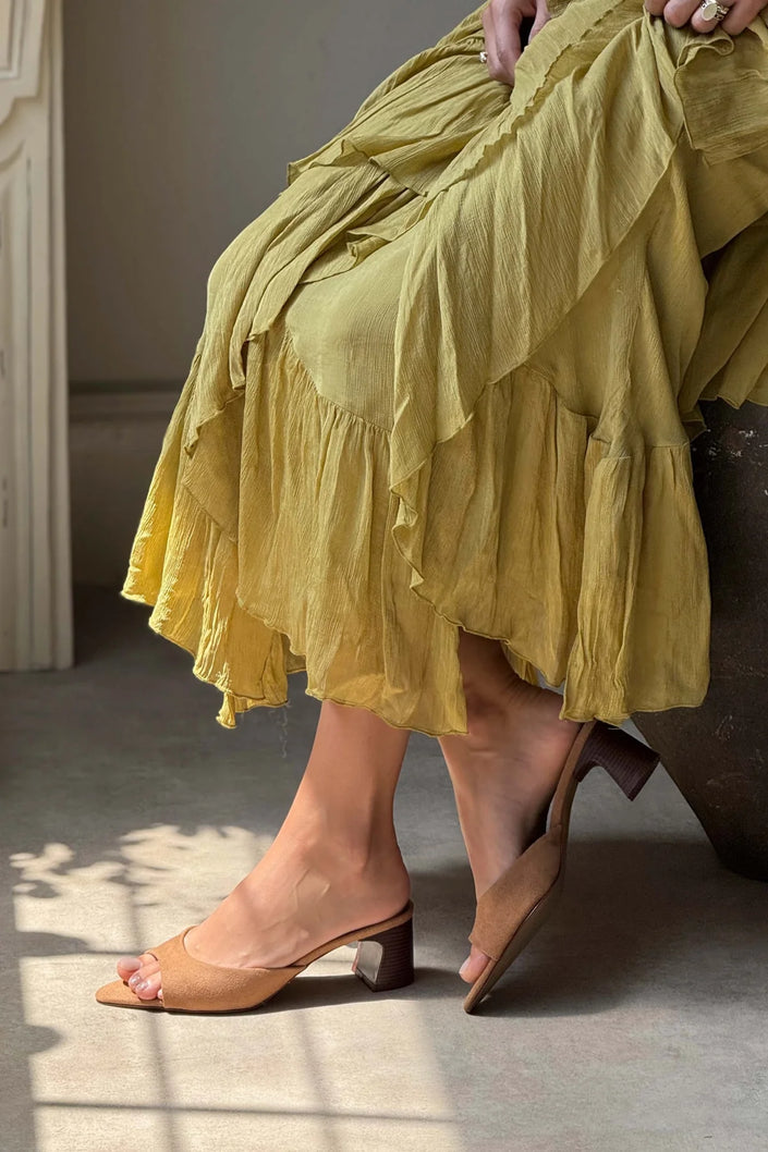 MORGANA TABA SUEDE POINTED TOE THICK HEEL WOMEN'S SLIPPERS