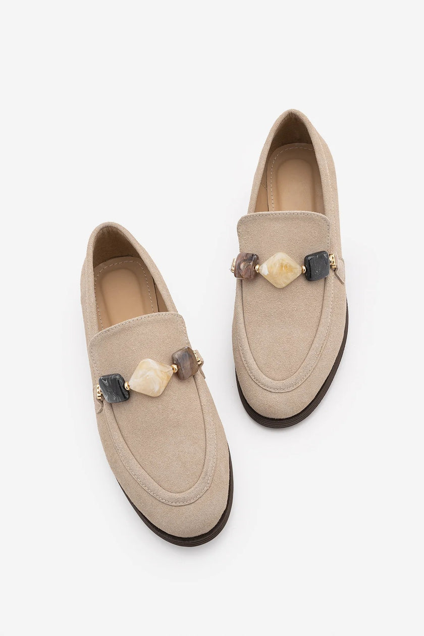 MENIVA Beige Suede Stone Detail Women’s Loafers