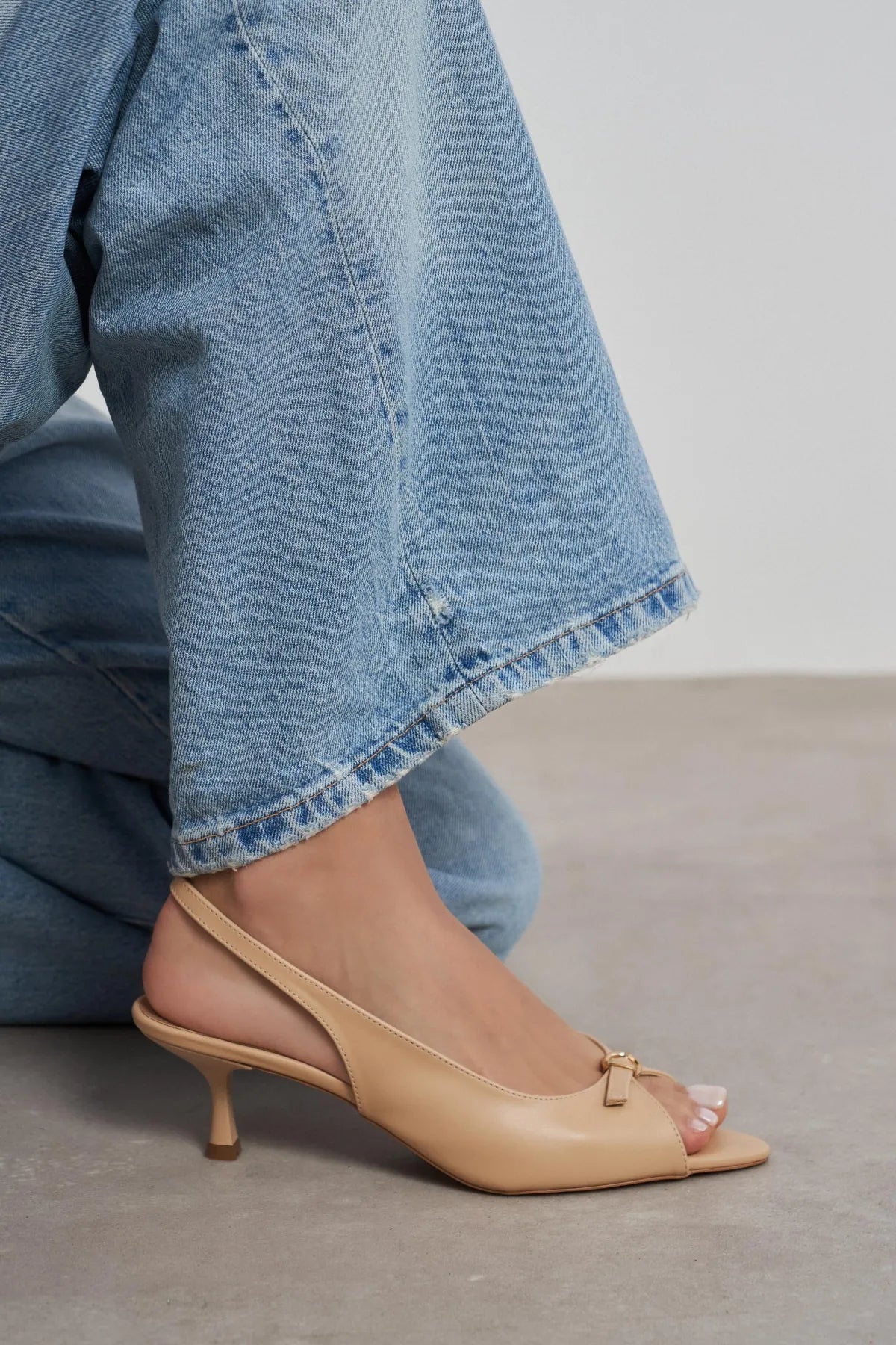 RONE Nude Matte Pointed Toe Open Front Buckle Women’s Shoes