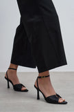 RAVEN Black Satin Ankle Strap Women’s Thin Heel Shoes