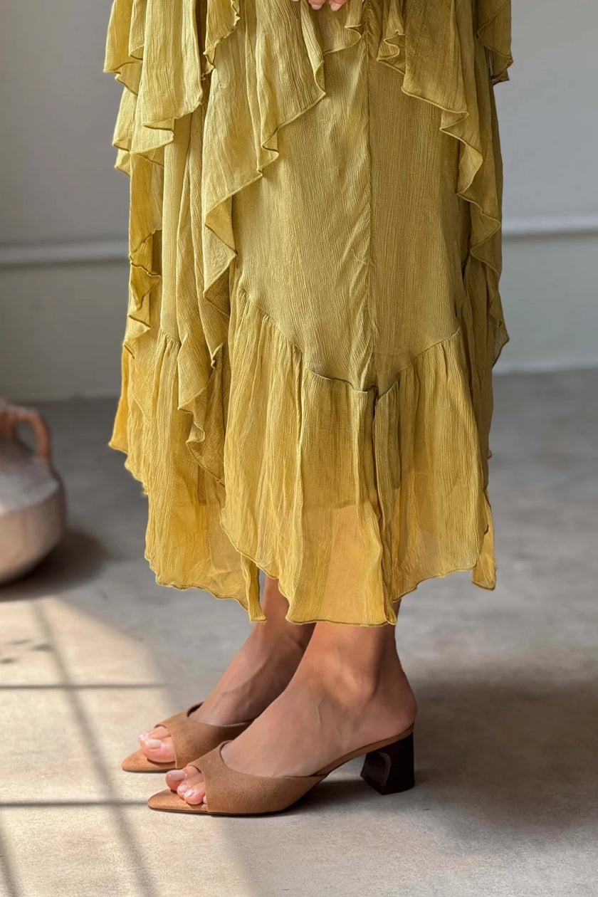 MORGANA TABA SUEDE POINTED TOE THICK HEEL WOMEN'S SLIPPERS