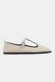 Mabel Beige Genuine Suede Leather Buckle Detail Flat Women's Ballet Flats