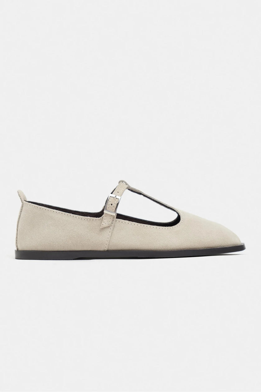 Mabel Beige Genuine Suede Leather Buckle Detail Flat Women's Ballet Flats
