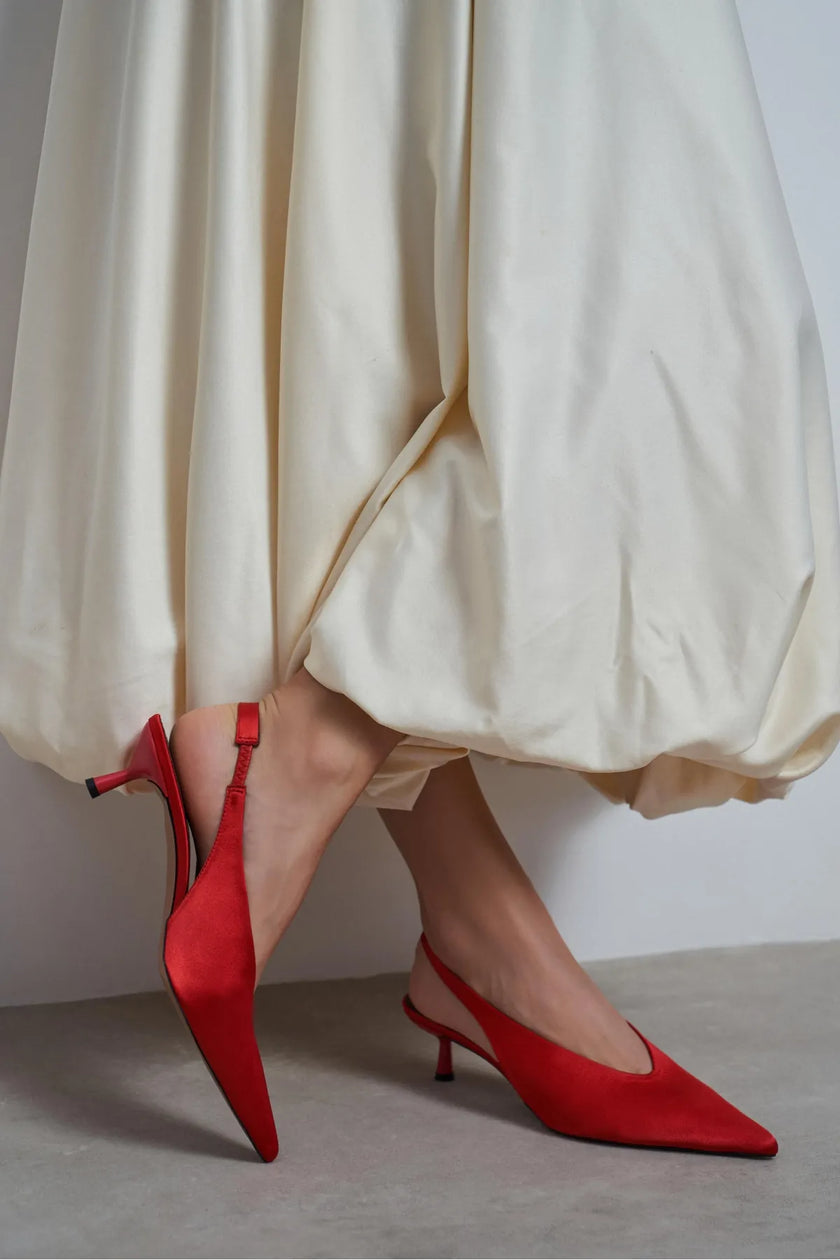 WILSON Red Satin Neoprene Slingback Women’s Heels