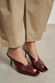 LILY Burgundy Pattern Asymmetric Open Front Back Women’s Heeled Slippers