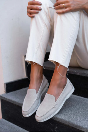 VAYNE Beige Genuine Leather Flat Women’s Ballet Flats