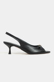 RONE Black Matte Pointed Toe Open Front Buckle Women’s Shoes