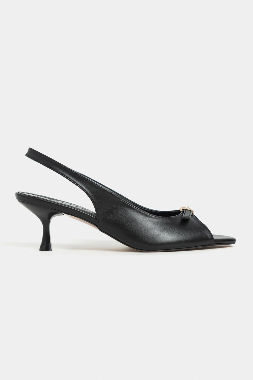 RONE Black Matte Pointed Toe Open Front Buckle Women’s Shoes