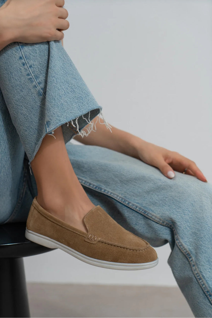 VAYNE Rome Beige Genuine Leather Flat Women’s Ballet Flats