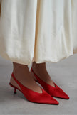 WILSON Red Satin Neoprene Slingback Women’s Heels