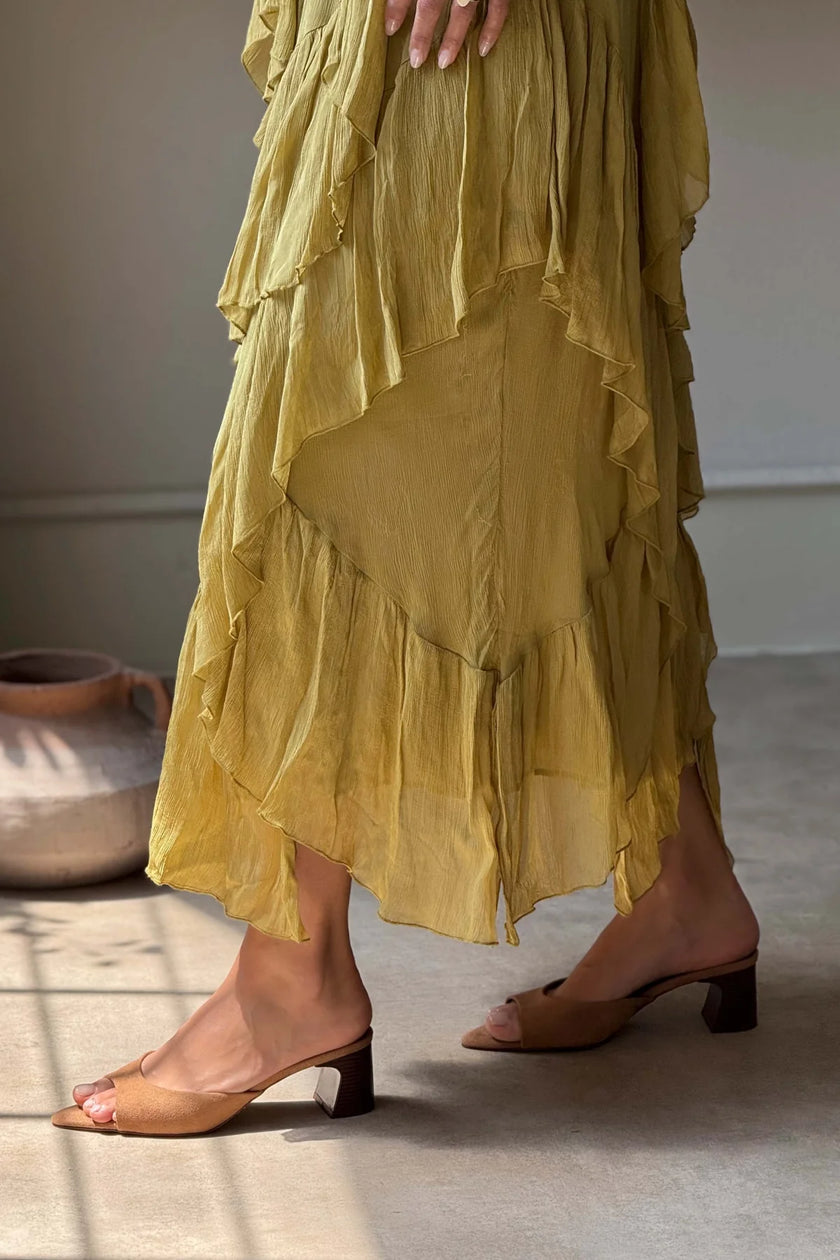 MORGANA TABA SUEDE POINTED TOE THICK HEEL WOMEN'S SLIPPERS