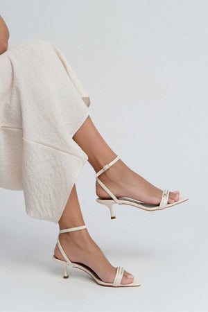 BUMBLE BEIGE PATTERNED MATTE ANKLE BUCKLE DETAIL WOMEN'S HIGH-HEEL SHOES