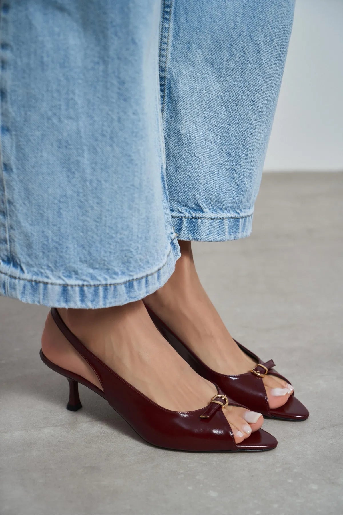 RONE Burgundy Rustic Pattern Pointed Toe Open Front Buckle Women’s Shoes | FOOTWEAR | Heels | Lebbse RONE Burgundy Rustic Pattern Pointed Toe Open Front Buckle Women’s Shoes | FOOTWEAR | Heels | Lebbse