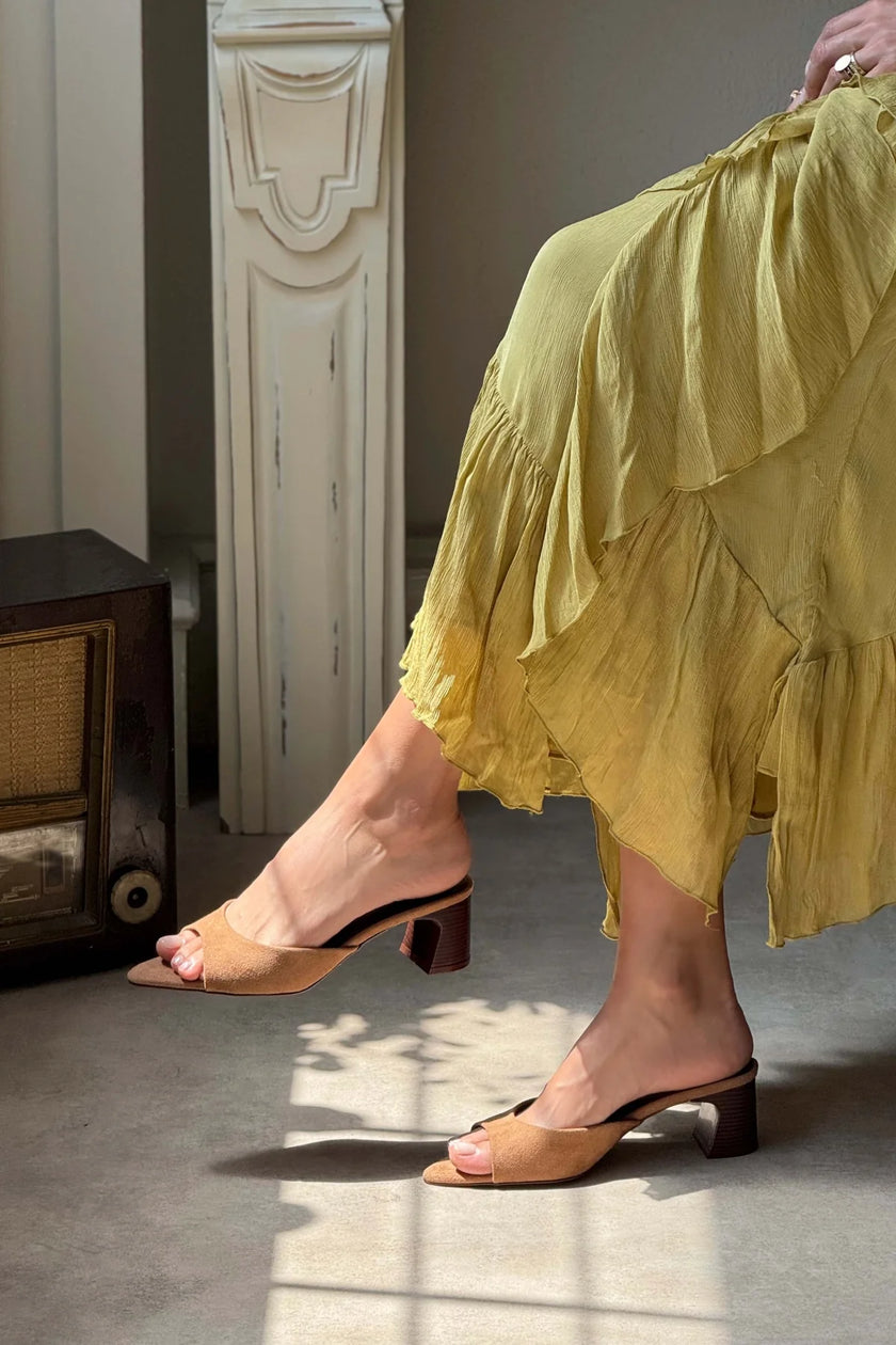 MORGANA TABA SUEDE POINTED TOE THICK HEEL WOMEN'S SLIPPERS