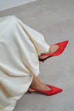 WILSON Red Satin Neoprene Slingback Women’s Heels