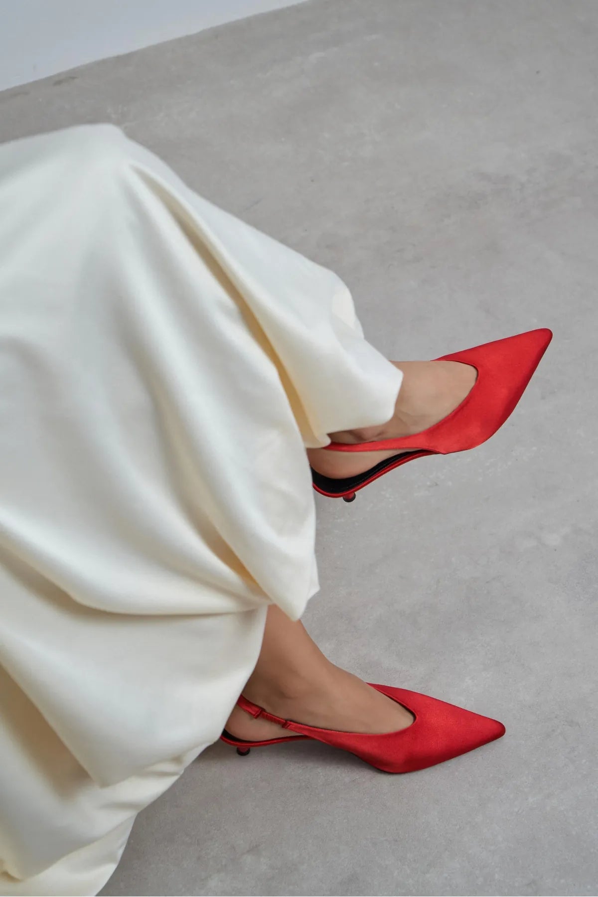 WILSON Red Satin Neoprene Slingback Women’s Heels