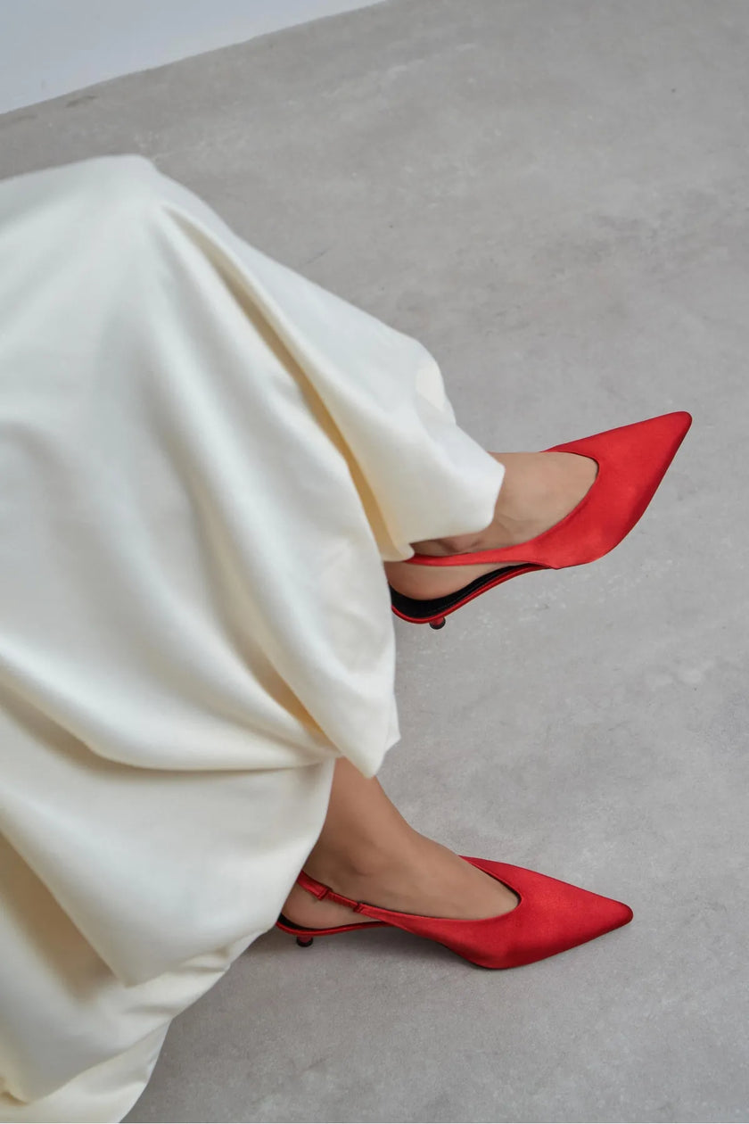 WILSON Red Satin Neoprene Slingback Women’s Heels