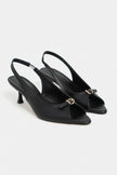 RONE Black Matte Pointed Toe Open Front Buckle Women’s Shoes