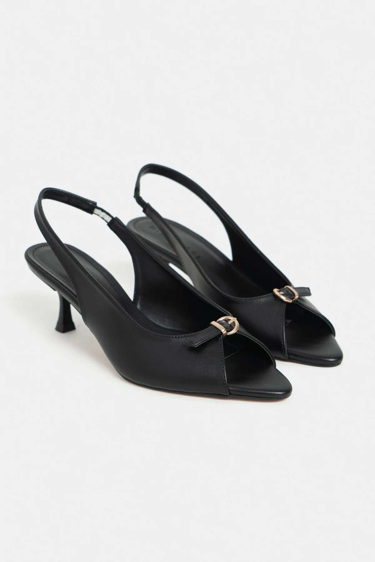 RONE Black Matte Pointed Toe Open Front Buckle Women’s Shoes