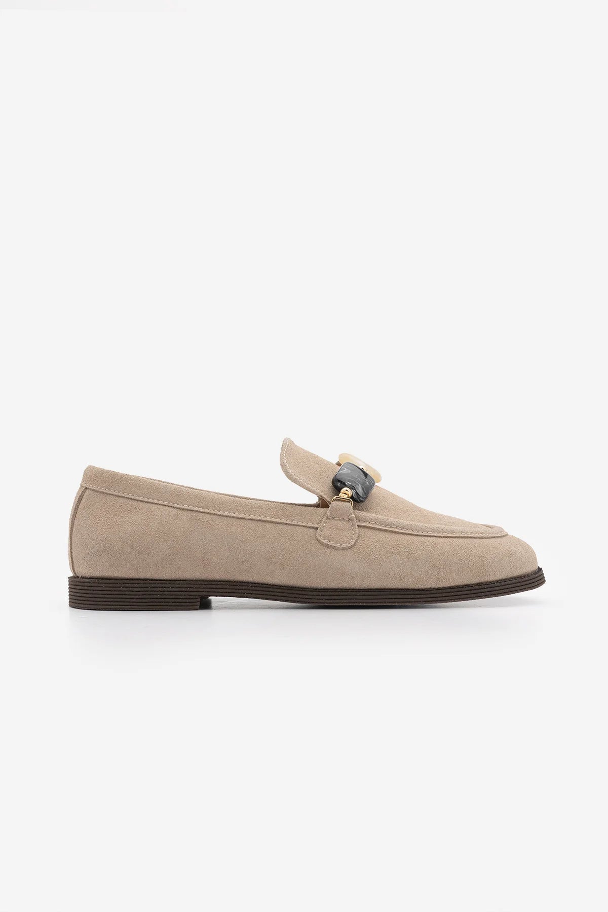 MENIVA Beige Suede Stone Detail Women’s Loafers